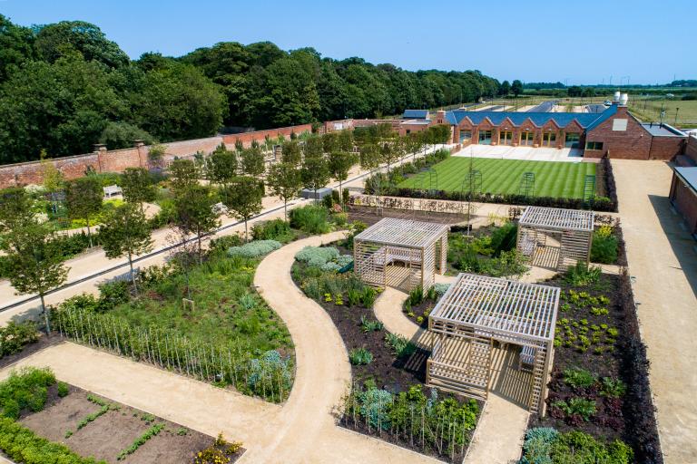A bird's-eye view of the gardens.