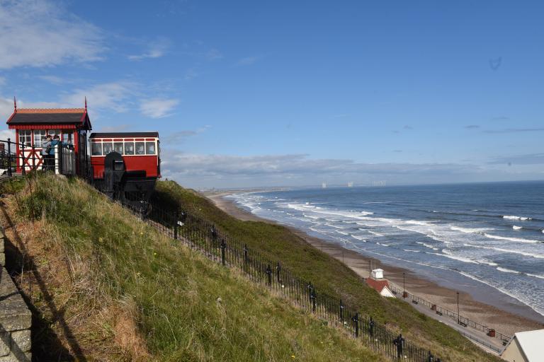 Saltburn Cliff Tramway going down the hill towards the beach