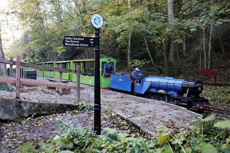 Image of the Saltburn Miniature Railway and mini train in the the Valley Gardens.