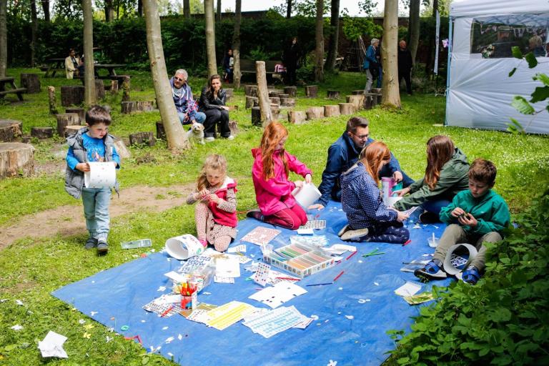 Children enjoying an outside crating activity at the family fun day at Gisborough Priory.