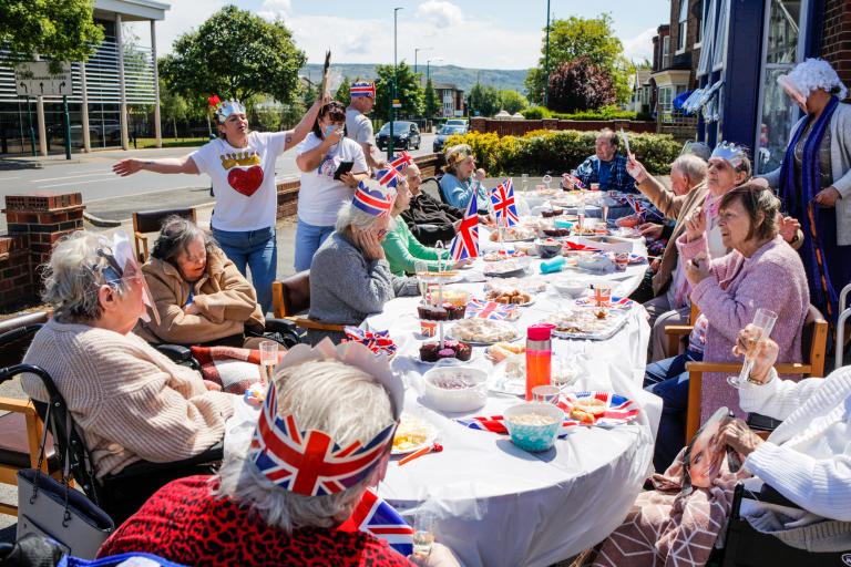 Elderly people having a party at the Primrose care home in South Bank.