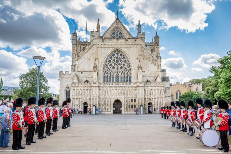 Coldstream Guards in front of the Exeter Cathedral