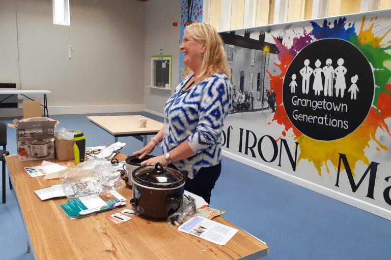 Christine Nicholls from Advice Northumberland giving a demonstration of the most efficient ways to use a slow cooker.