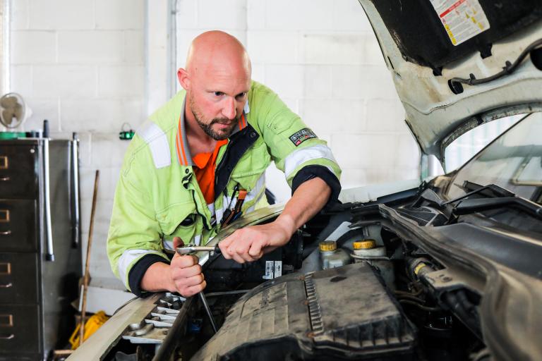 MOT tester and fitter, Rob Parker, hard at work at the depot.
