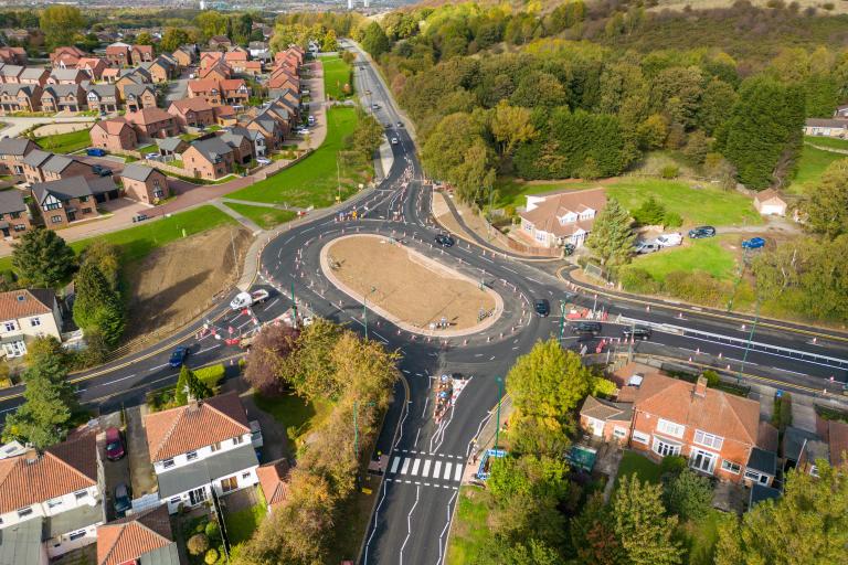 Image of the newly constructed roundabout on the Swans Corner
