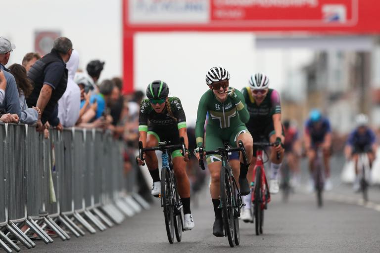 Winner crossing the finish line of the Women's Circuit Race