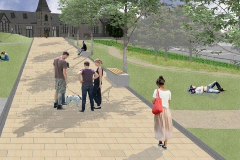 CGI of duncan place with visitors