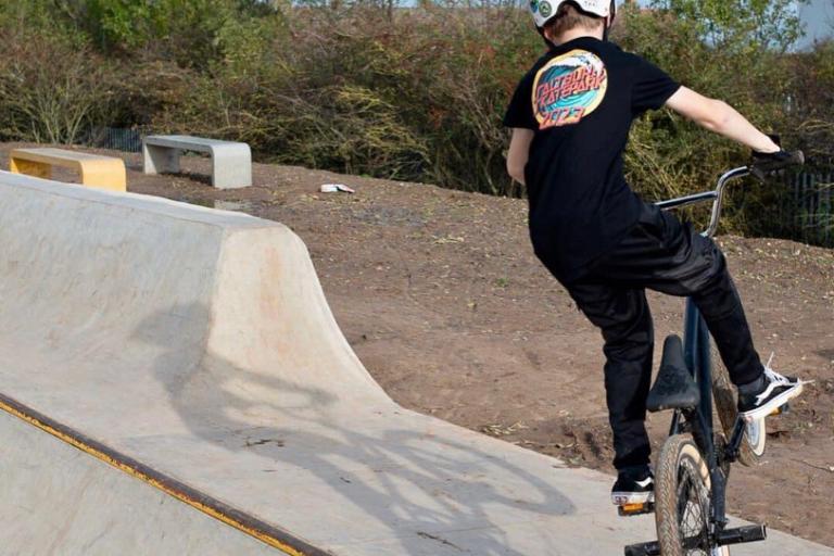 Boy cycling in Saltburn skatepark