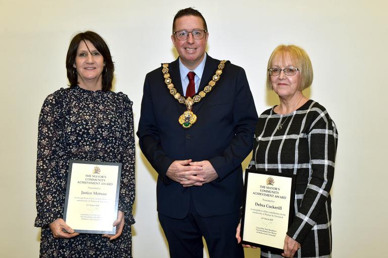 Janice Motson and Debra Cockerill with the Mayor
