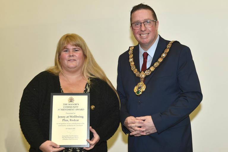 Jenny at Wellbeing Plus Redcar with the Mayor