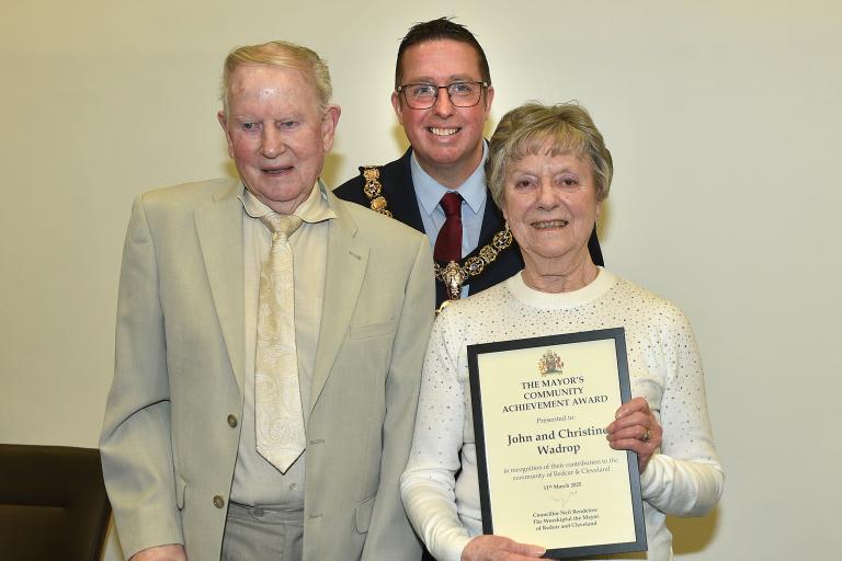 John and Christine Wadrop with the Mayor