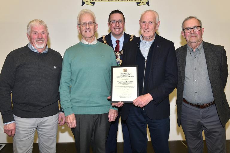 The Four Spades (Derek Hedges, Rodger Pell, Geoff Clarke and John Chapman) with the Mayor