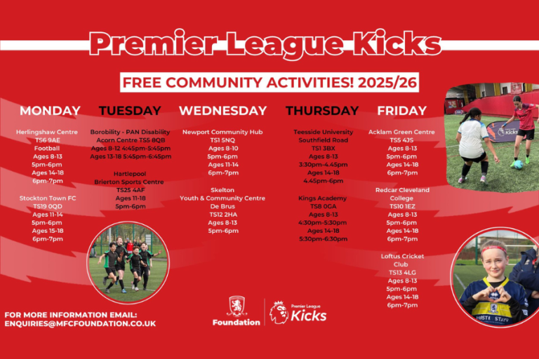 Poster showing the dates and times for free community activities