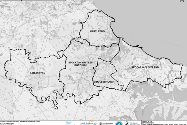 Map shows the boundaries of the Tees Valley local authorities.
