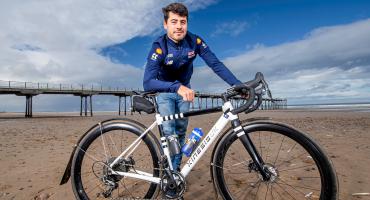 Local cyclist, Charlie Tanfield at the launch in Saltburn.
