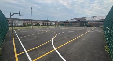 Picture shows a multi use game area offering space for people to play various sports