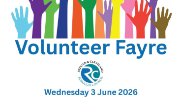 Poster with information about the summer volunteers fayre with a graphic showing raised hands and the council's logo