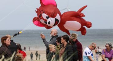 Image shows a large mouse kite with spectators looking on.