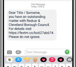 picture depicts a smart phone with the messaging app open on the screen showing a message from the council.