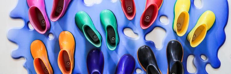 Brightly coloured kids boots