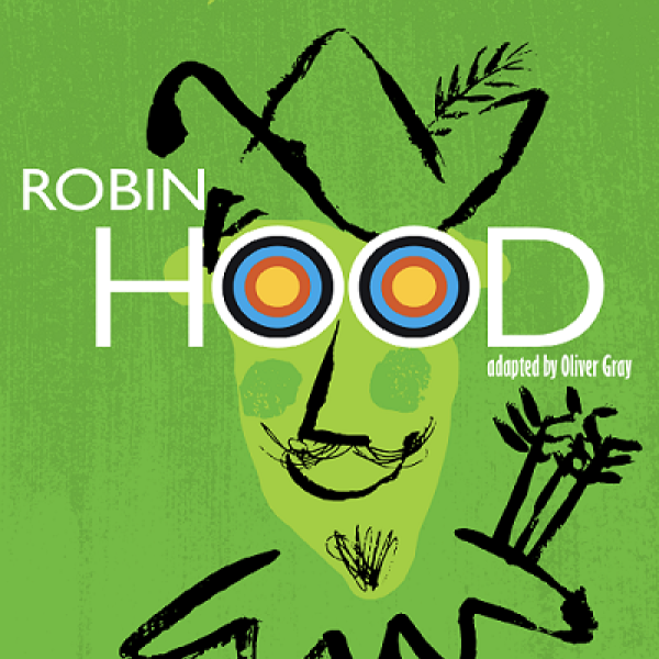 Poster of the outdoor theatre show "Robin Hood" showing a cartoonish representation of Robin Hood.