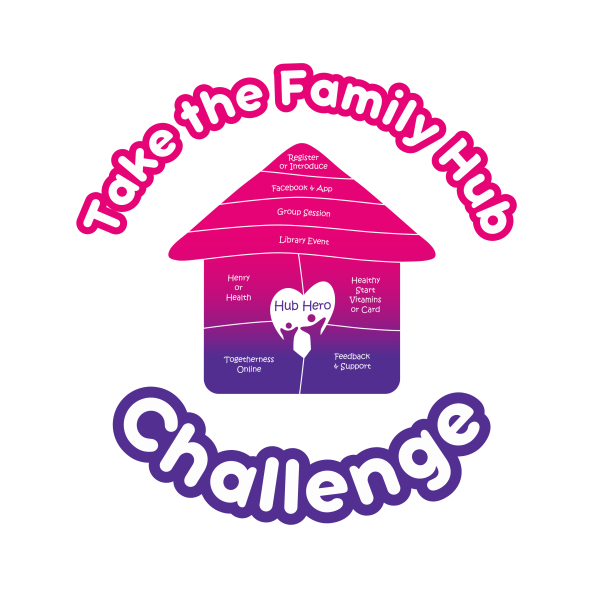 Image of the family hub challenge logo. The words read 'take the family hub challenge'
