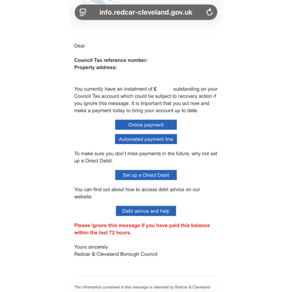 Picture of a smart phone screen showing the dashboard with paying options for council tax.