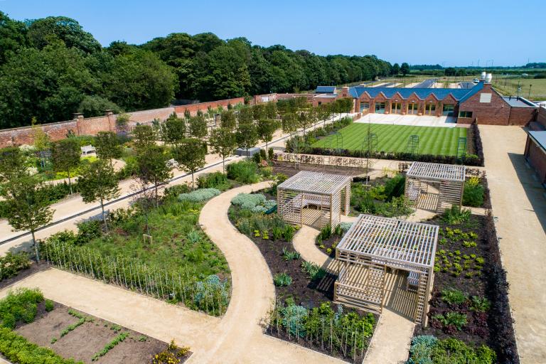 A bird's-eye view of the gardens. 